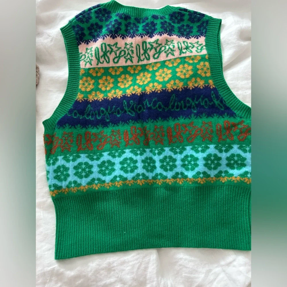 Lingua Franca Colorful Patterned 100% Cashmere Sweater Vest Brand New! No tags - Picture 2 of 7